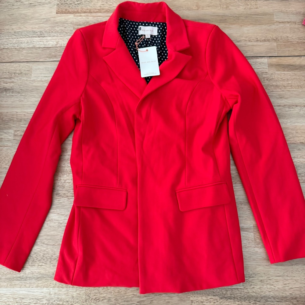 Skies Are Blue Red Polka Dot Lined Open Front Blazer Jacket Medium NWT